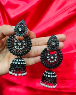 RAJKOTE WHITE STONE BLACK JHUMKI
